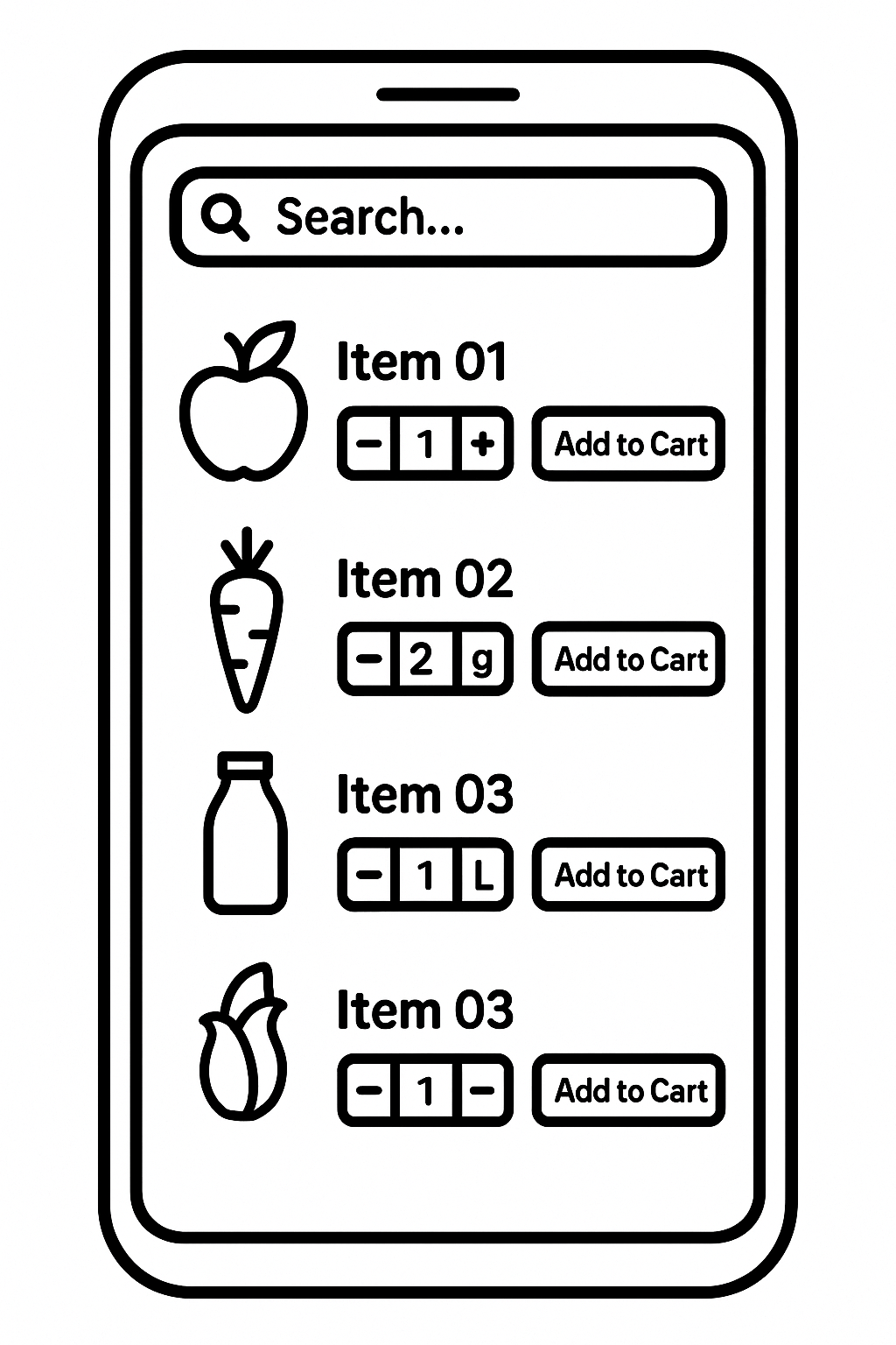 Customer search for an item and add desired quantity to the cart.